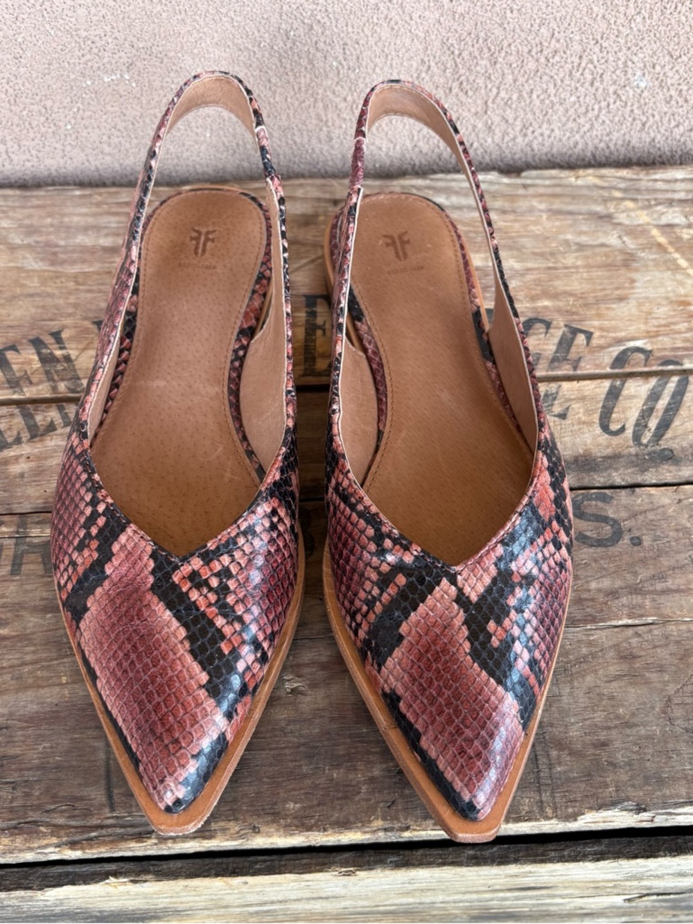 Frye Kenzie Snake Embossed Slingback Flat